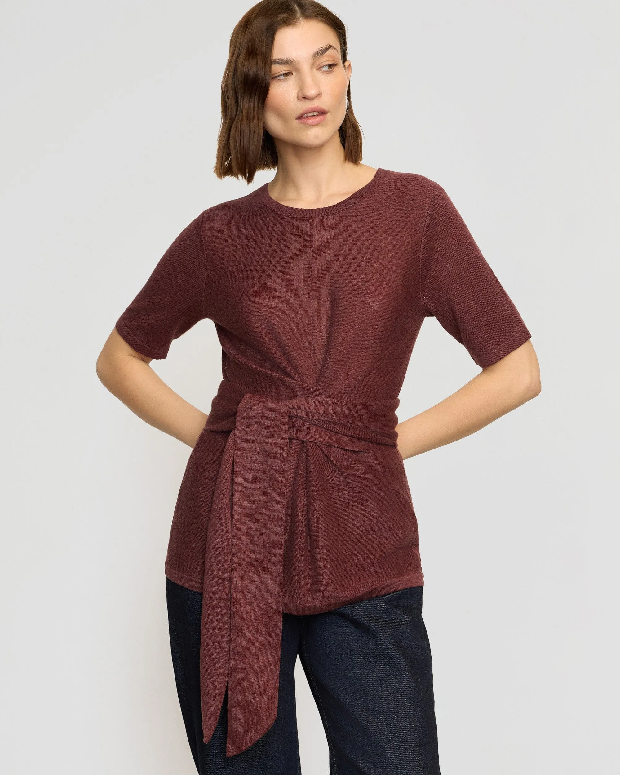 Lark Tie-Front Linen Sweater