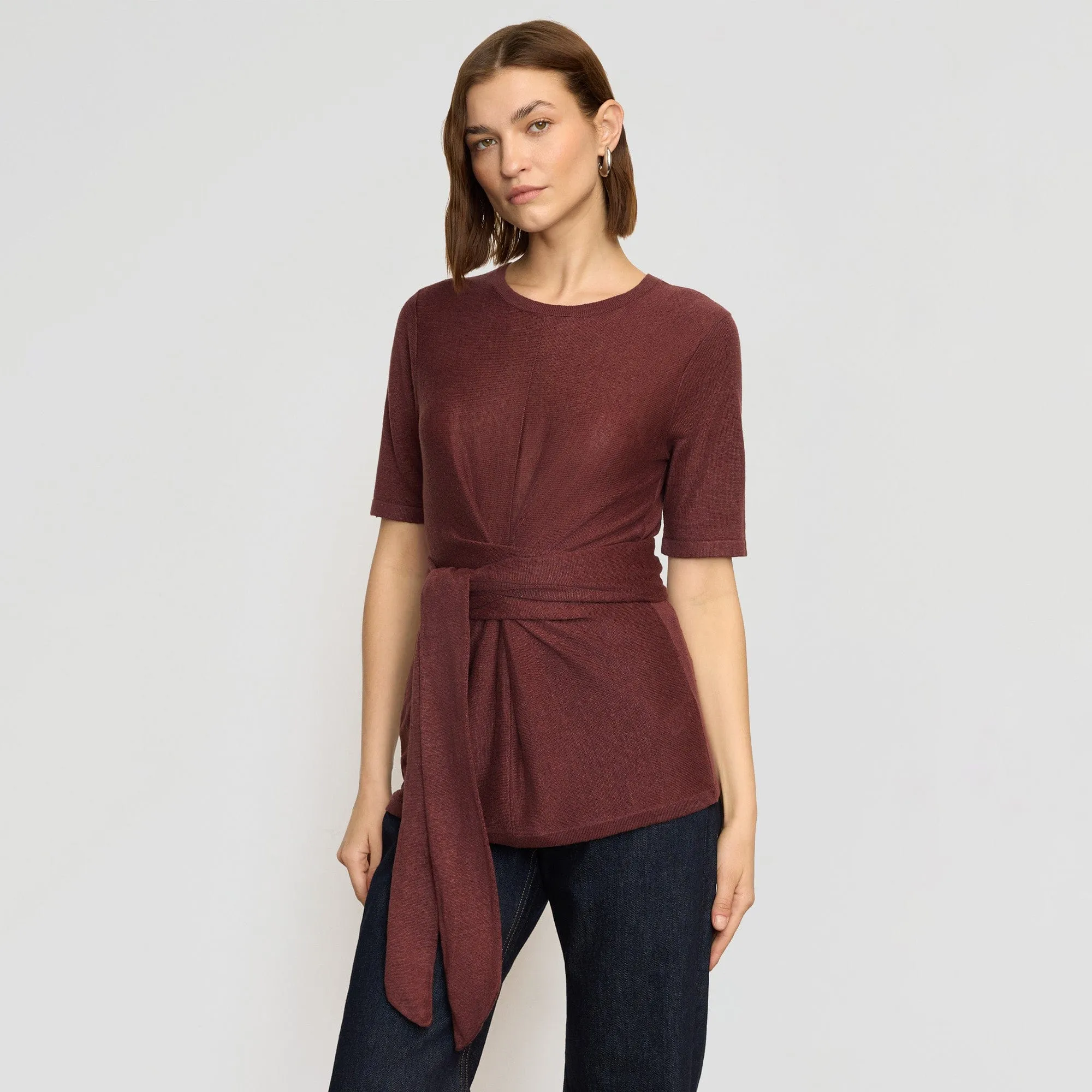 Lark Tie-Front Linen Sweater