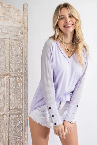 Lavender Vintage V Neck L/S with Contrast Stitch