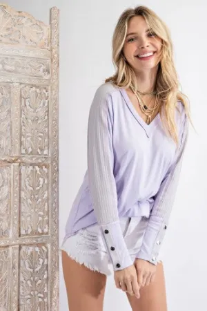 Lavender Vintage V Neck L/S with Contrast Stitch