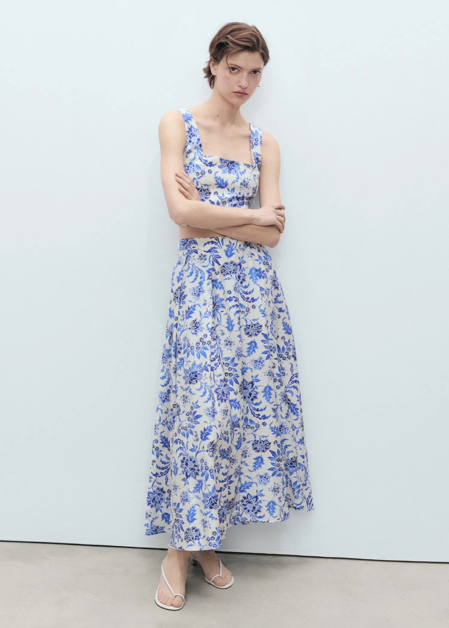 Long floral flared skirt
