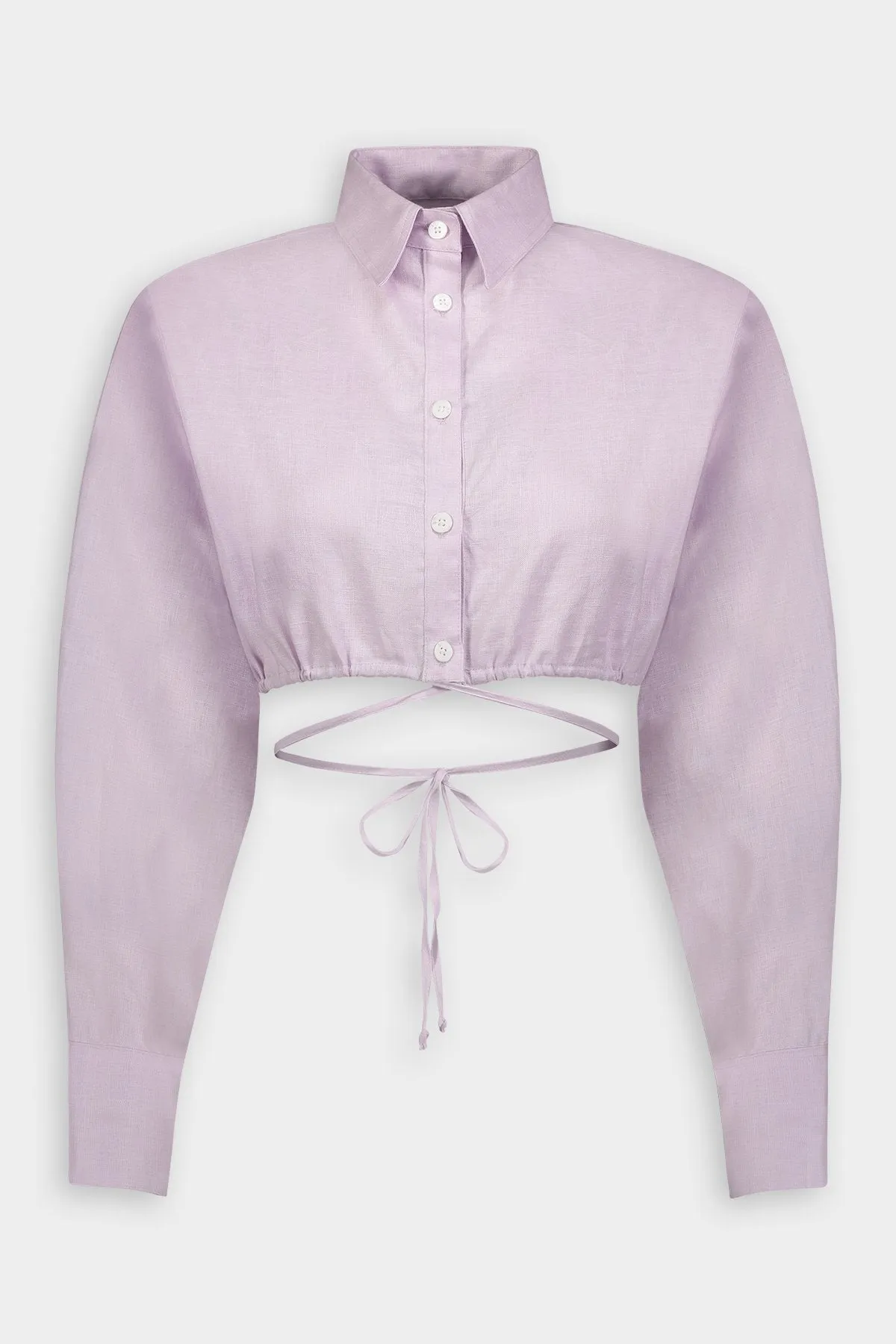 Long Sleeve Cropped Button Up in Lavender