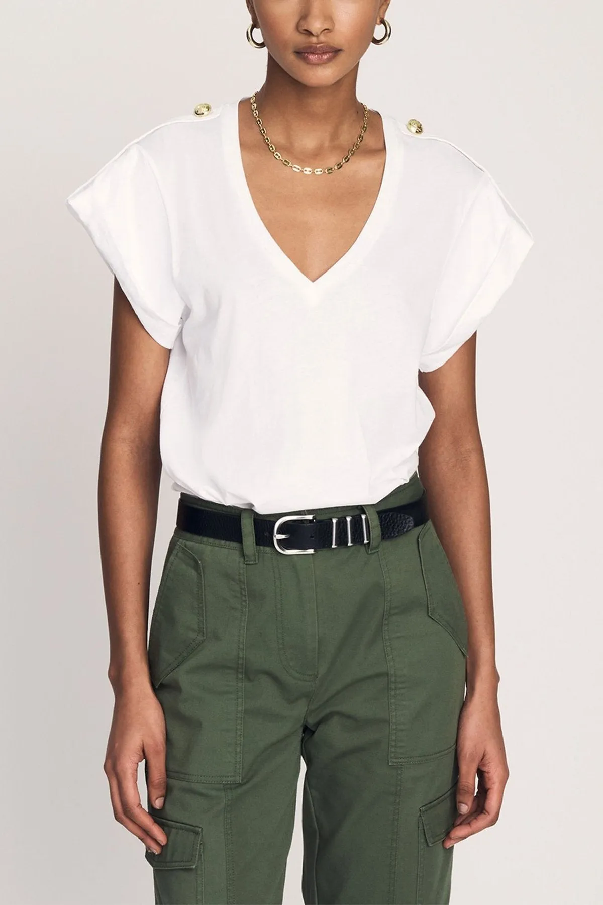 Lynne V-Neck Tee Top in Optic White