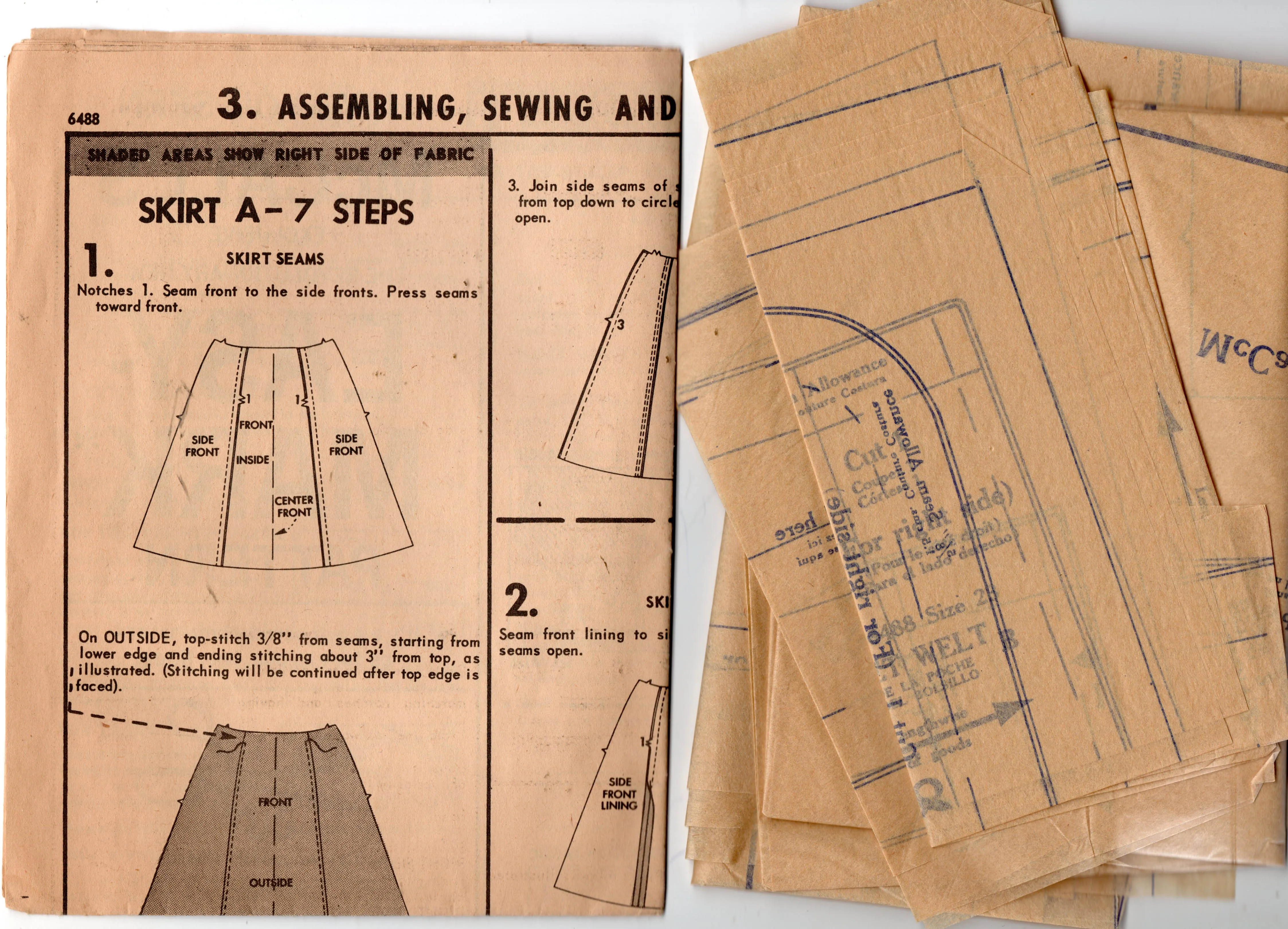 McCall's 6488 Womens or Teens RETRO Flared Skirts 1960s Vintage Sewing Pattern Waist 23 inches