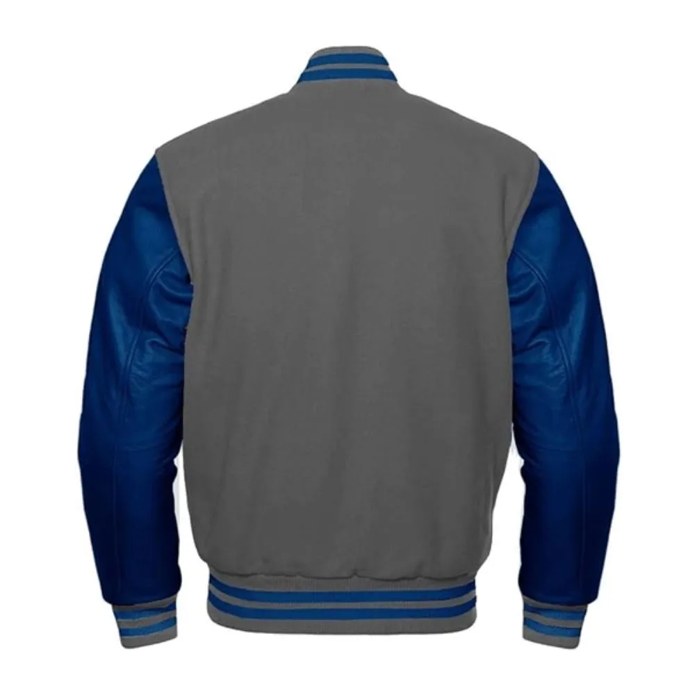 Men Grey and Blue Varsity Jacket