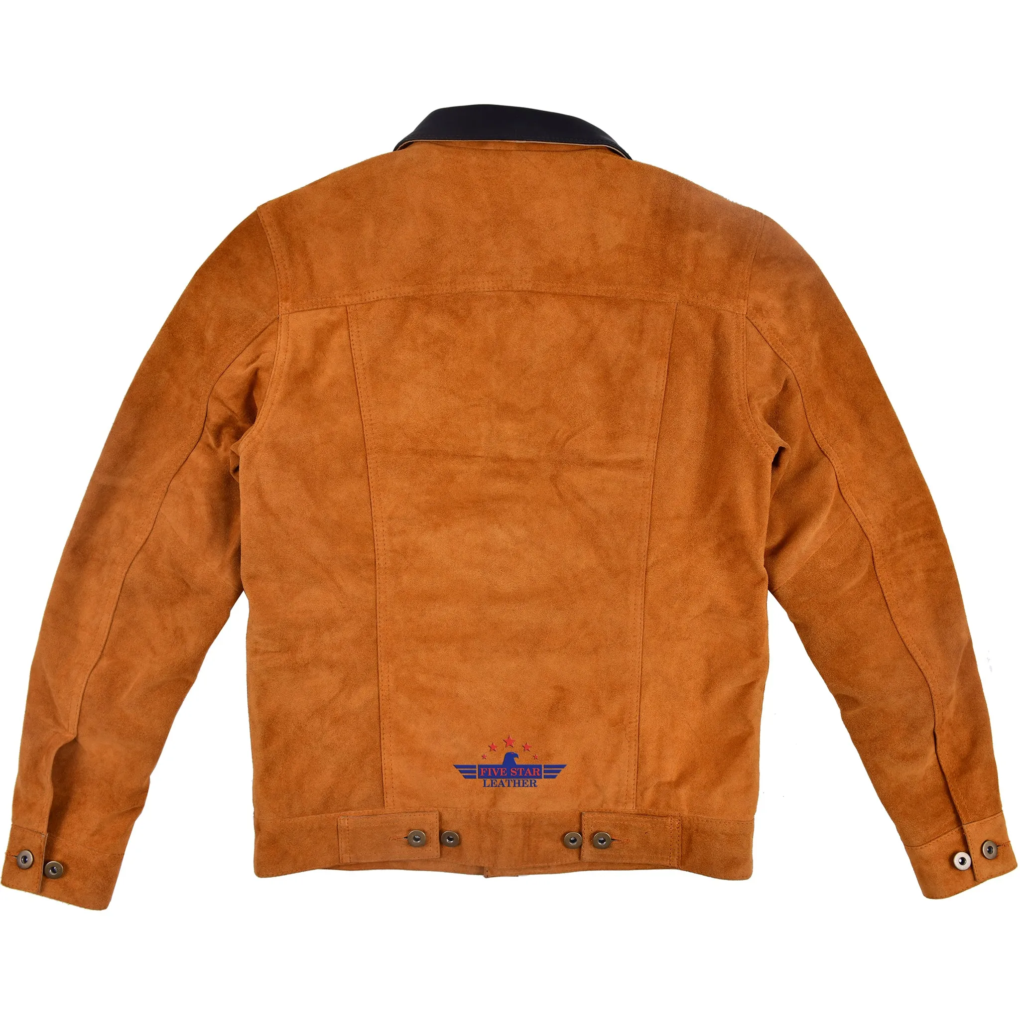 Men TRUCKER Tan Suede Classic Western Denim Style Leather Jacket Brown Collar