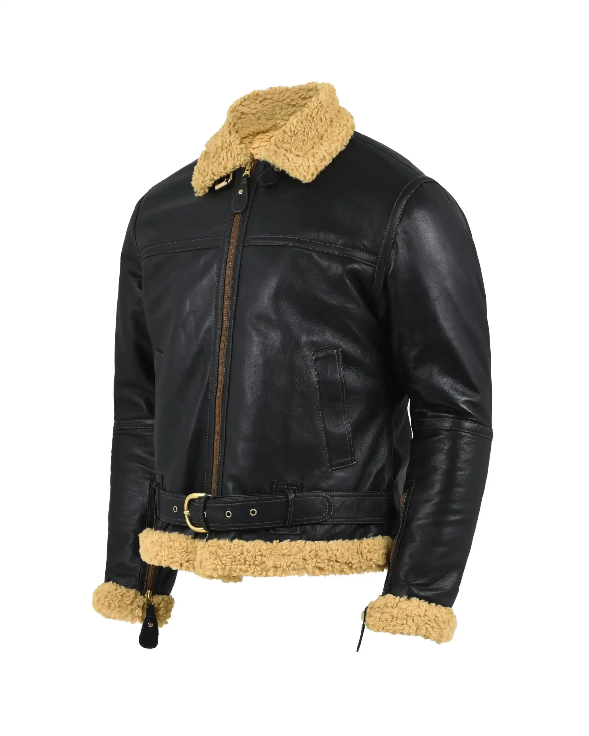 Men's Black Leather Jackets Vintage Shearling Aviator