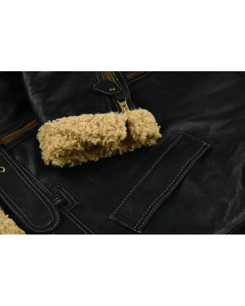 Men's Black Leather Jackets Vintage Shearling Aviator