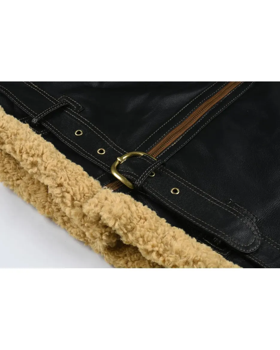 Men's Black Leather Jackets Vintage Shearling Aviator
