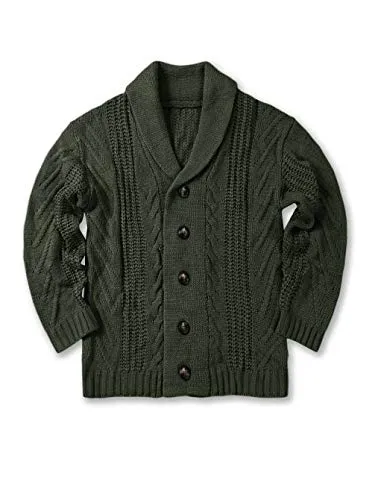 Men's Cable Knit Cardigan in Army Green