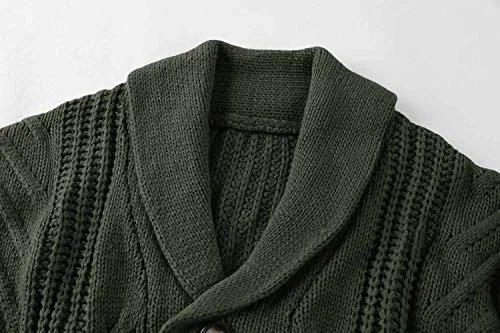 Men's Cable Knit Cardigan in Army Green