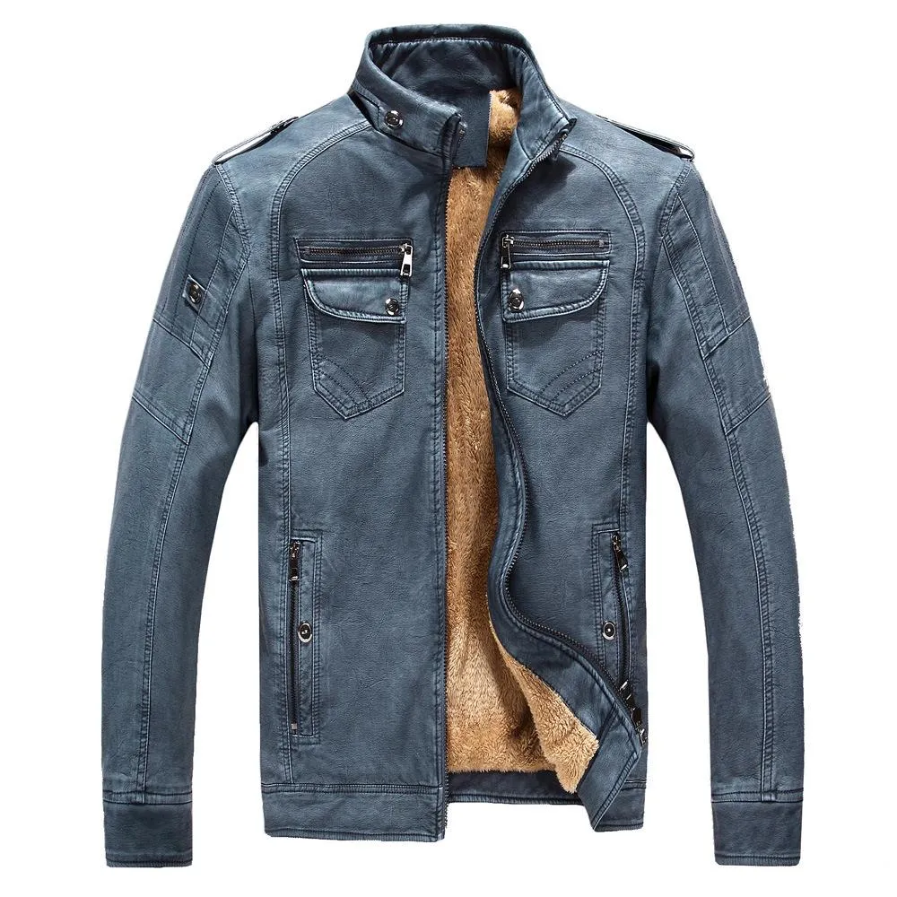 Men's Classic Warm Leather Jacket With Flannel#1688