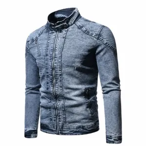 Mens's Light Blue Zipper Pockets Denim Jacket