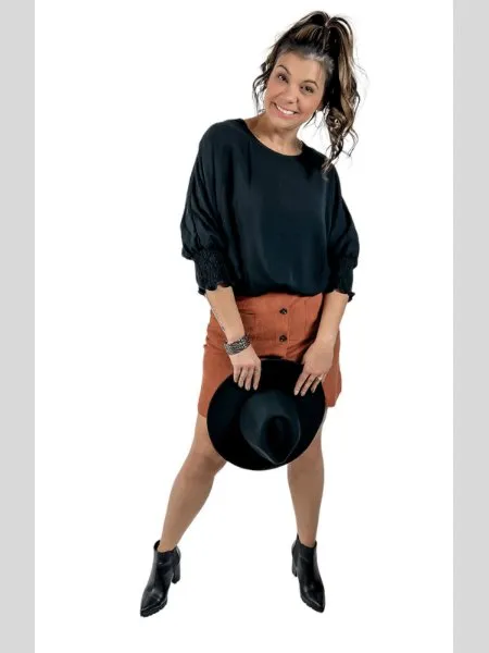 Midnight Grace Black Smocked Top