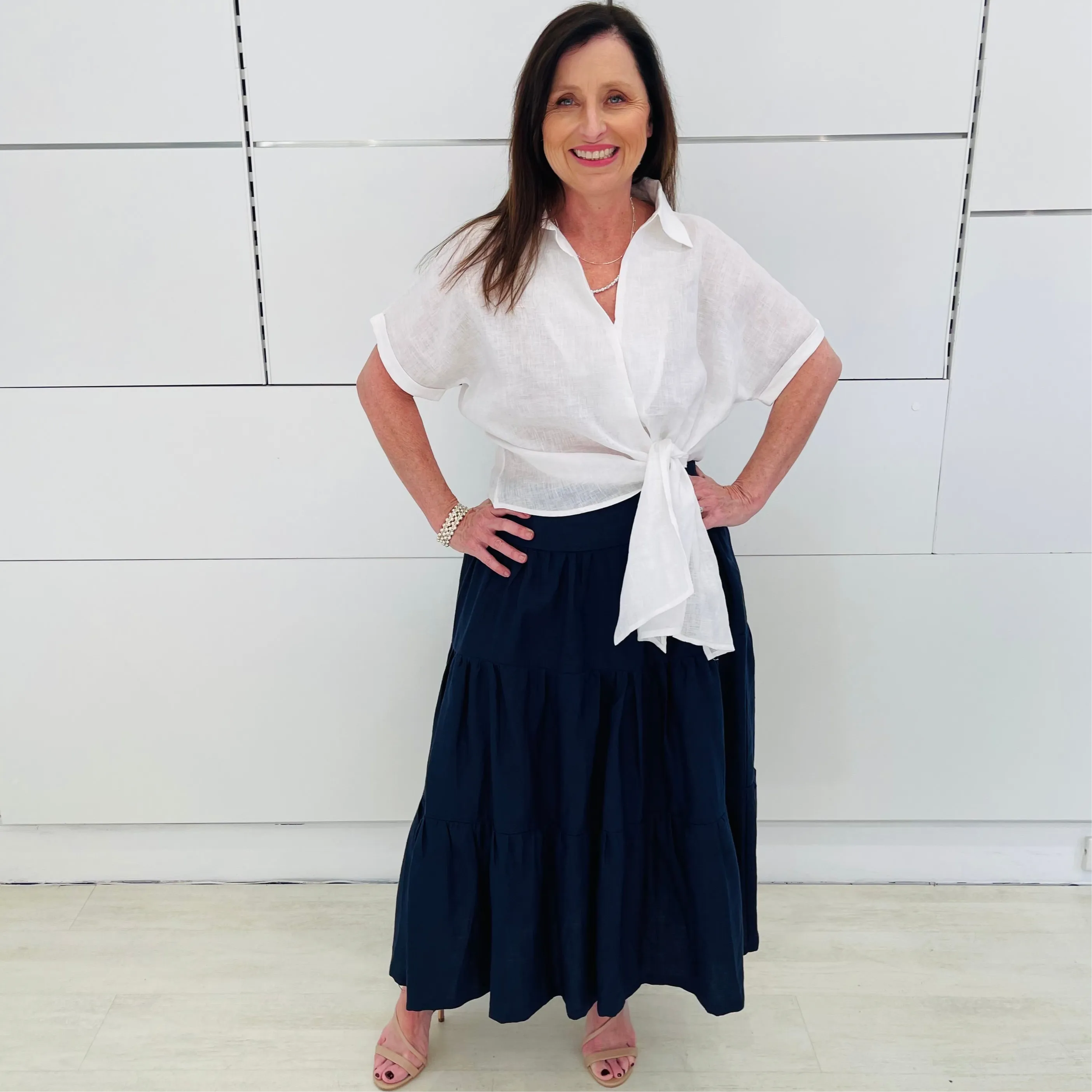 Navy Linen Tiered Skirt
