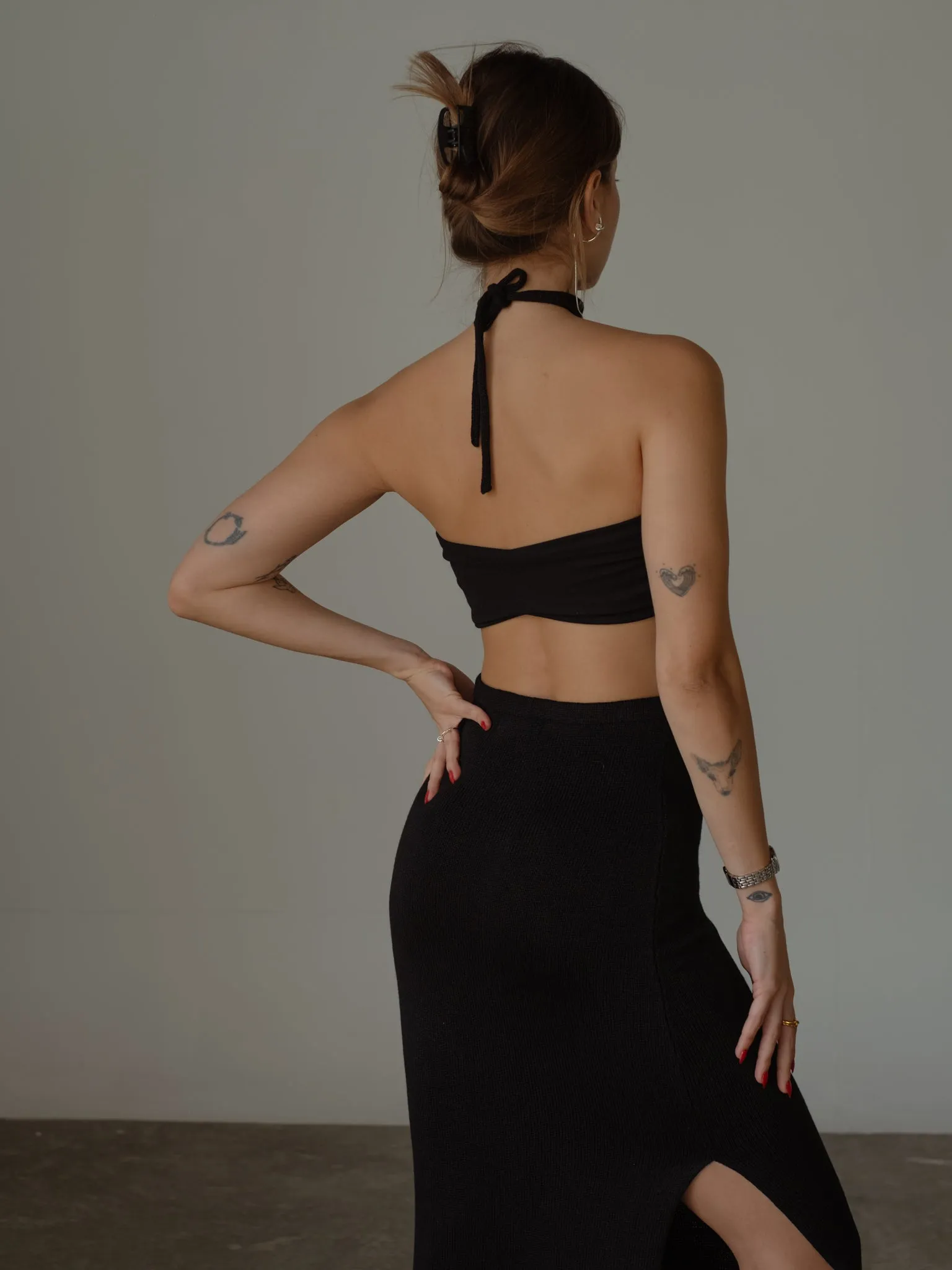 NECK COVER DRESS - BLACK