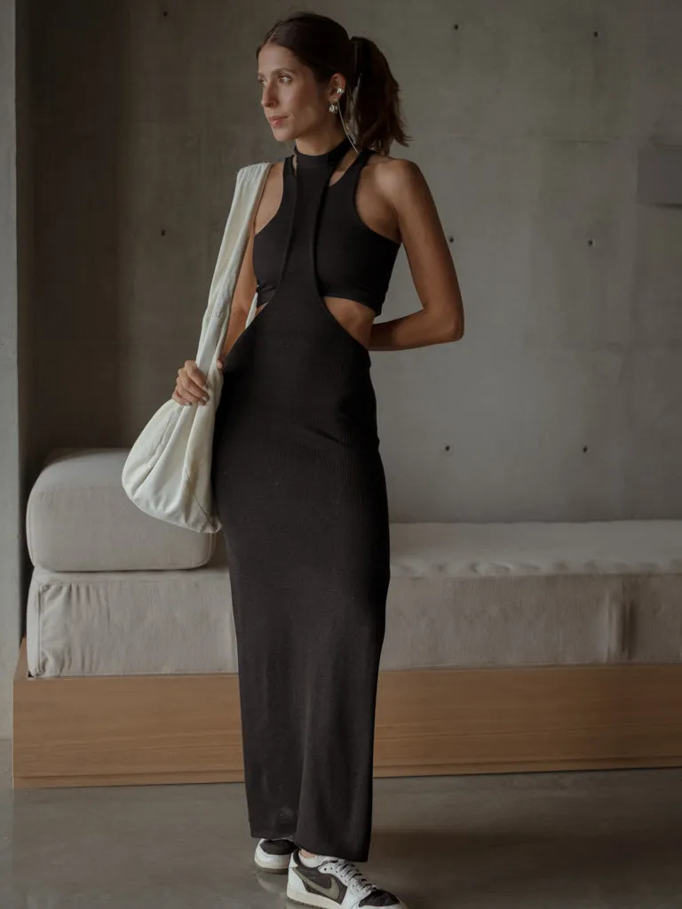 NECK COVER DRESS - BLACK