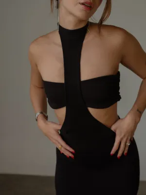 NECK COVER DRESS - BLACK