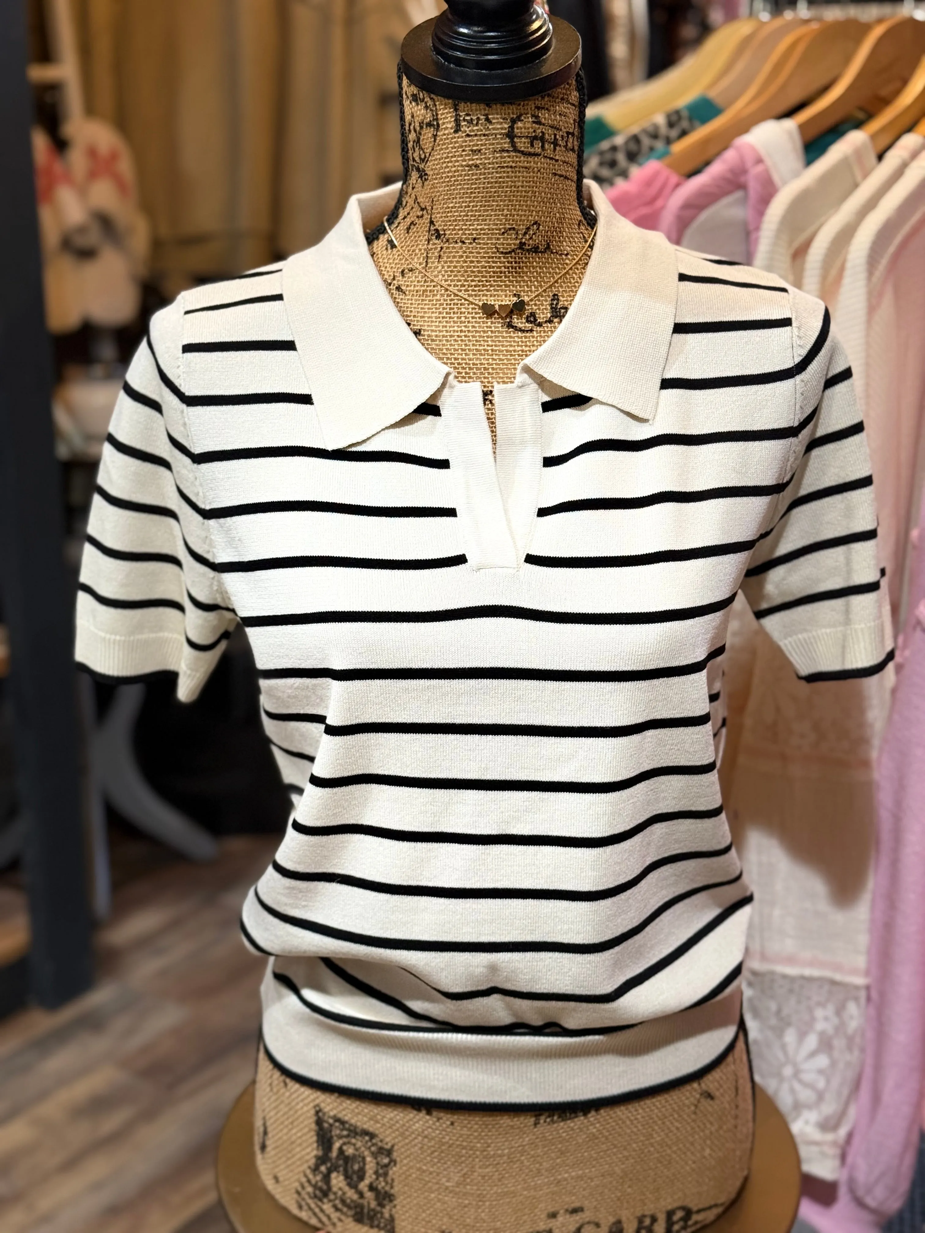 Nelly Striped V Neck Top