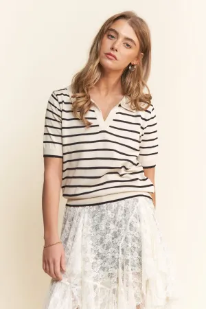Nelly Striped V Neck Top