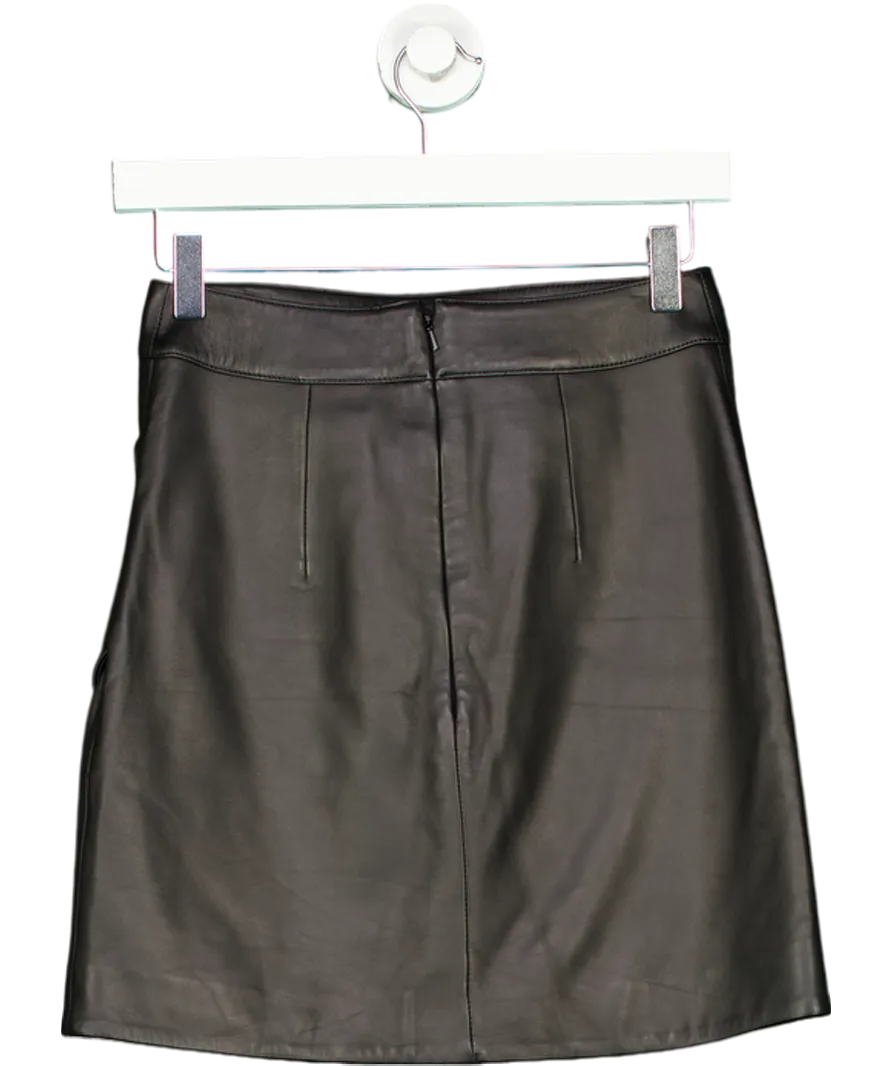 Novo Black Leather Split Hem Mini Skirt UK 6