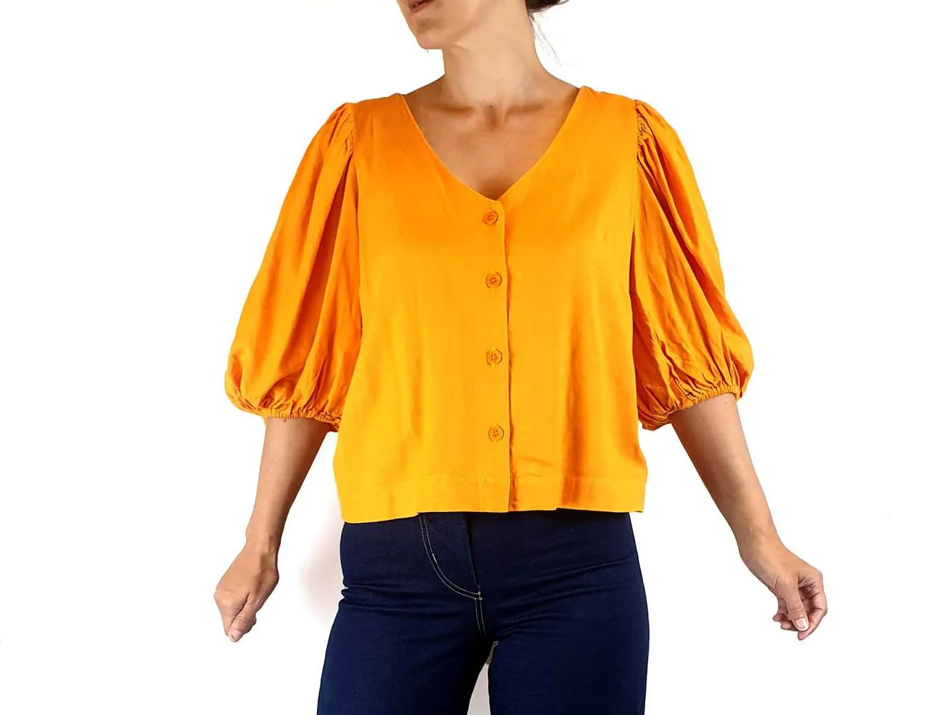 Obus yellow linen mix half sleeve top size 8