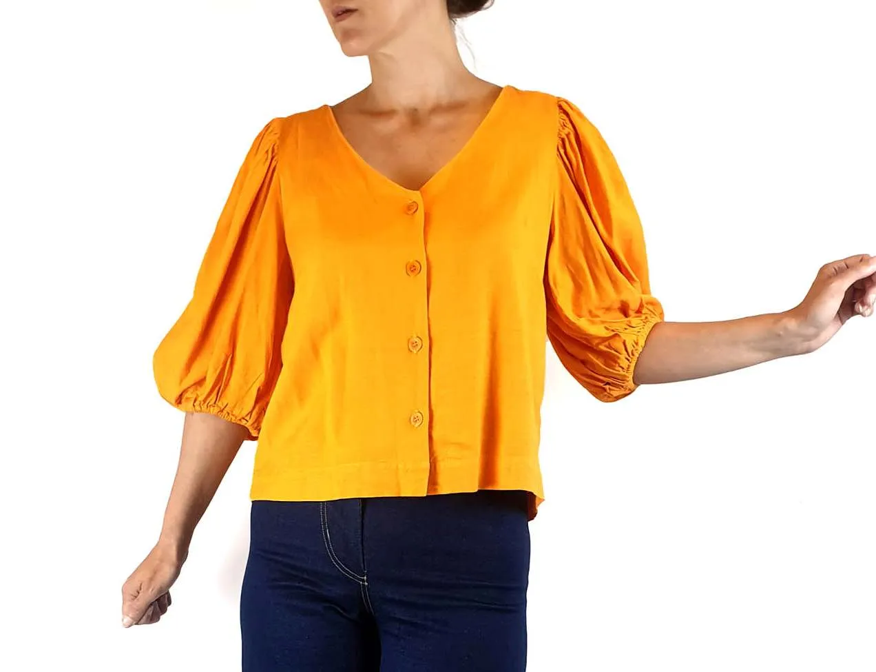 Obus yellow linen mix half sleeve top size 8