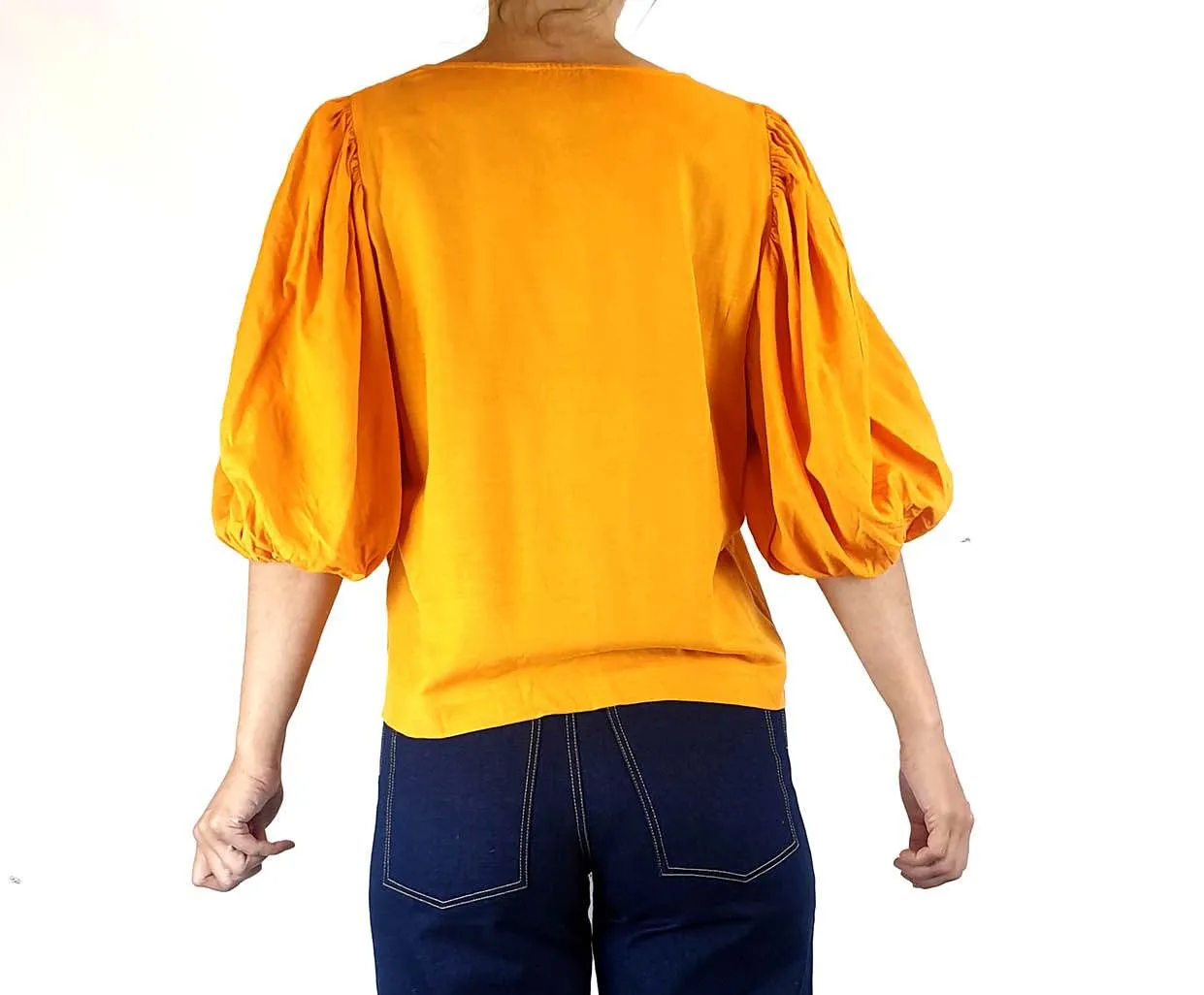 Obus yellow linen mix half sleeve top size 8