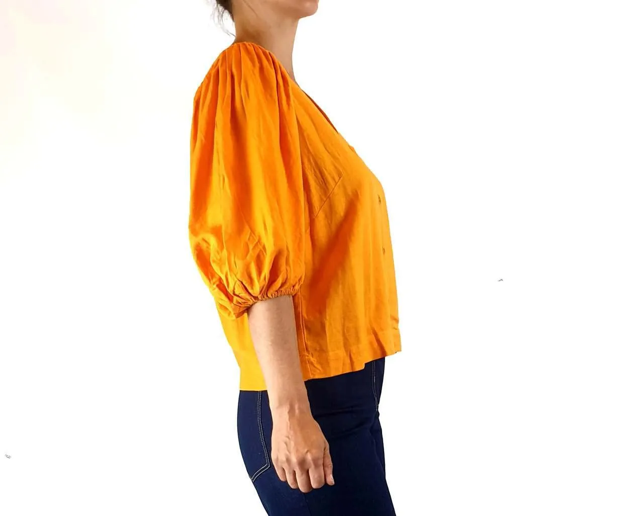 Obus yellow linen mix half sleeve top size 8