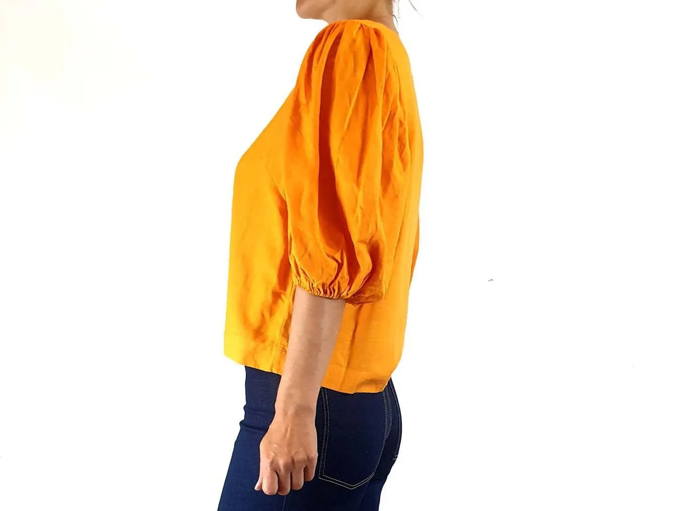 Obus yellow linen mix half sleeve top size 8