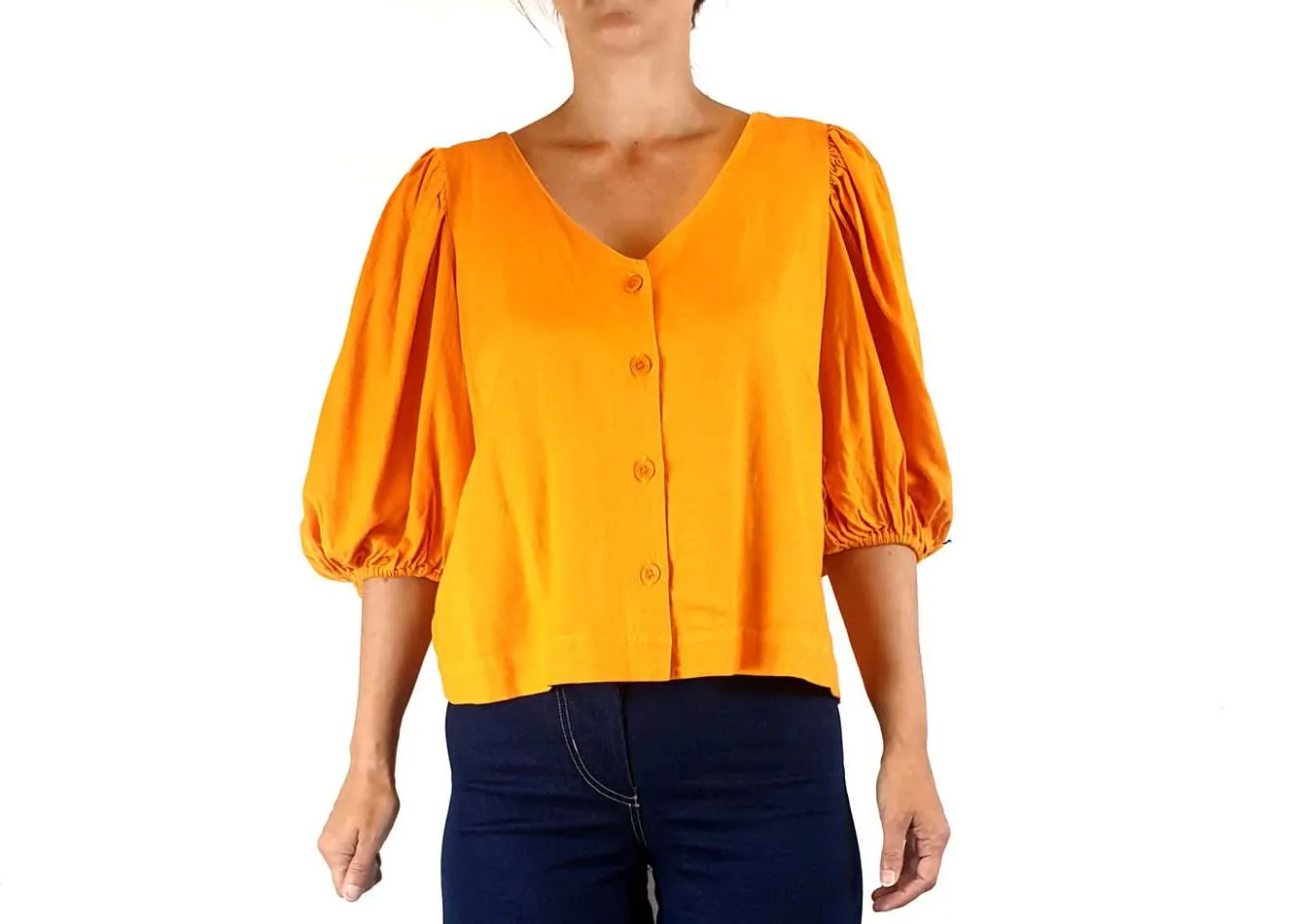 Obus yellow linen mix half sleeve top size 8