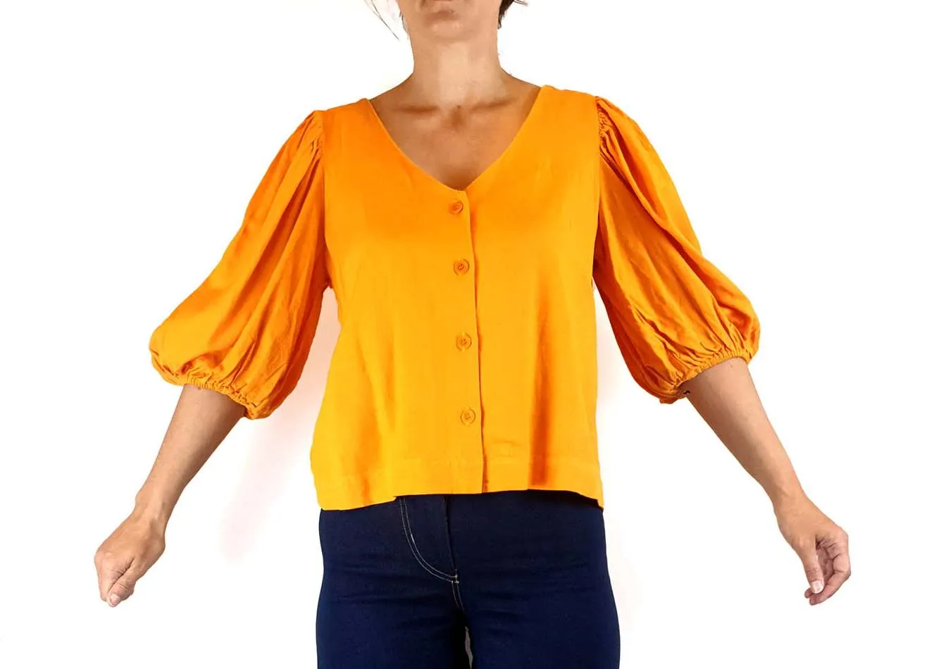 Obus yellow linen mix half sleeve top size 8