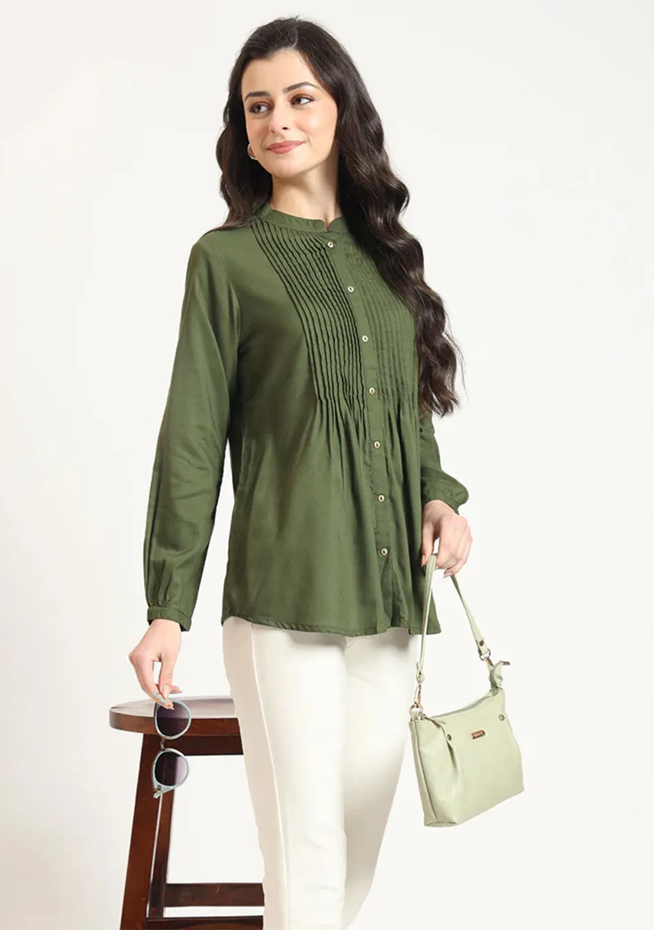 Olive Pintex  Top