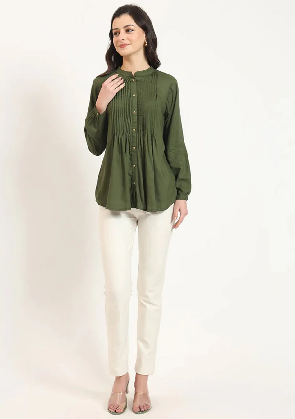 Olive Pintex  Top