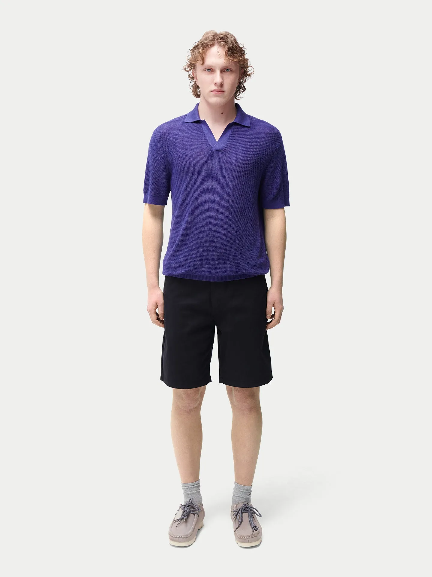 Open Collar Cashmere Silk Polo Shirt