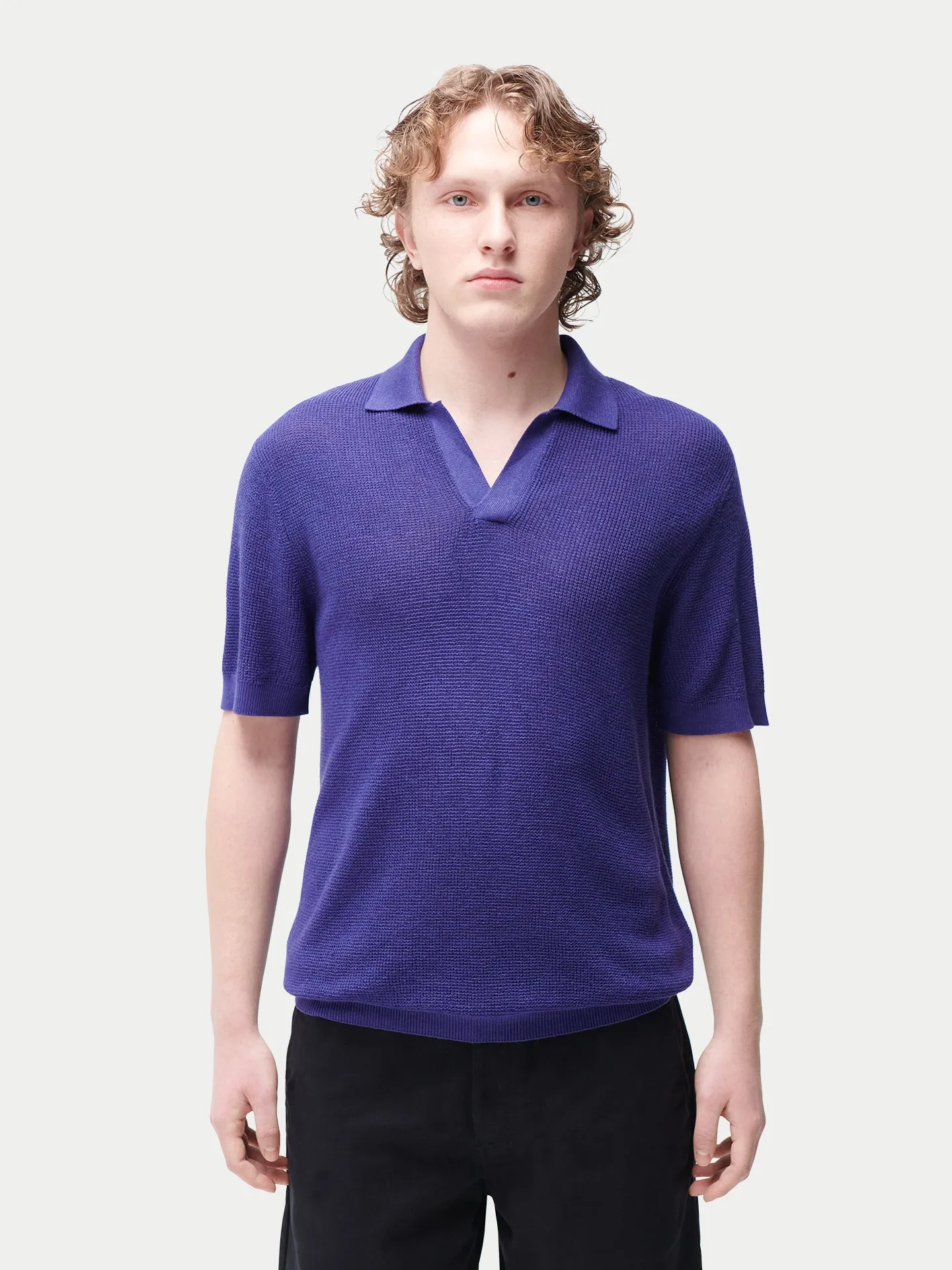 Open Collar Cashmere Silk Polo Shirt
