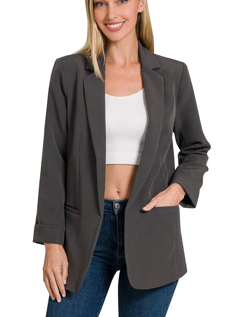 Open Front Classic Blazer - Ash Grey