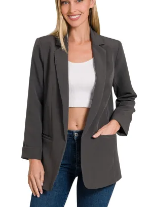 Open Front Classic Blazer - Ash Grey