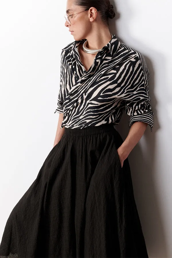 OPHELIA CARBONE FLARED MIDI SKIRT