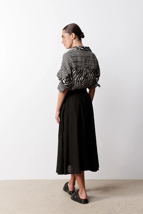 OPHELIA CARBONE FLARED MIDI SKIRT