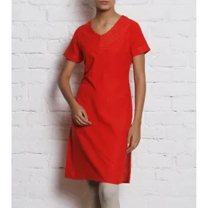Orange Embroidered Linen Kurti