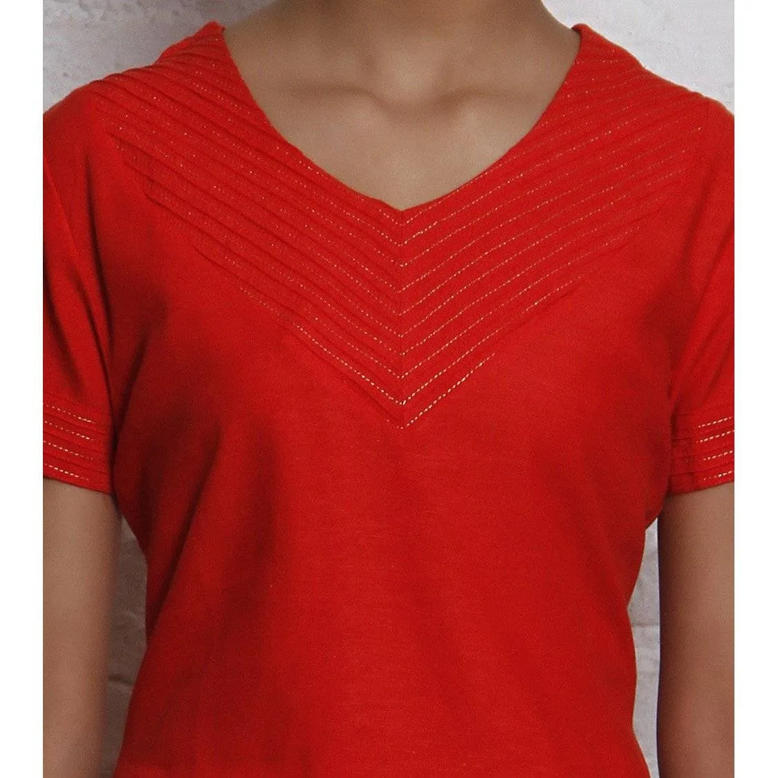 Orange Embroidered Linen Kurti