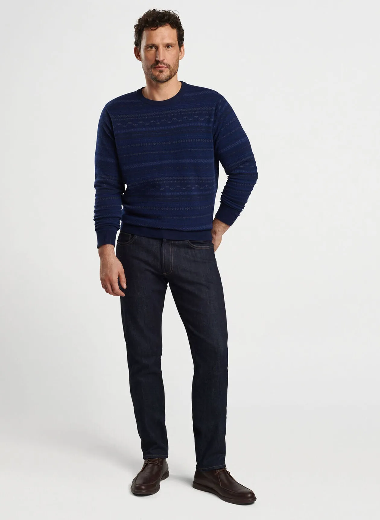 Peter Millar Mens Classic Fit Midnight Fairisle Crewneck Sweater - NAVY