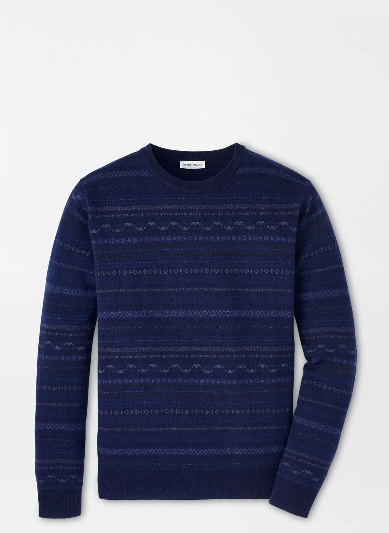 Peter Millar Mens Classic Fit Midnight Fairisle Crewneck Sweater - NAVY