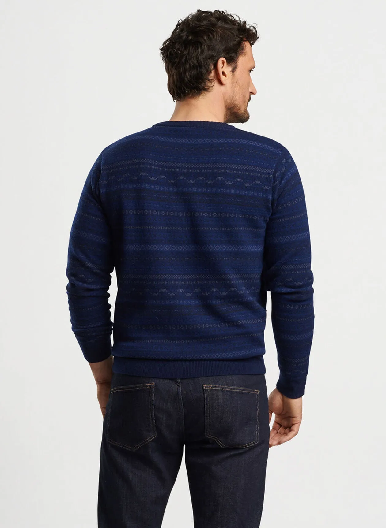 Peter Millar Mens Classic Fit Midnight Fairisle Crewneck Sweater - NAVY