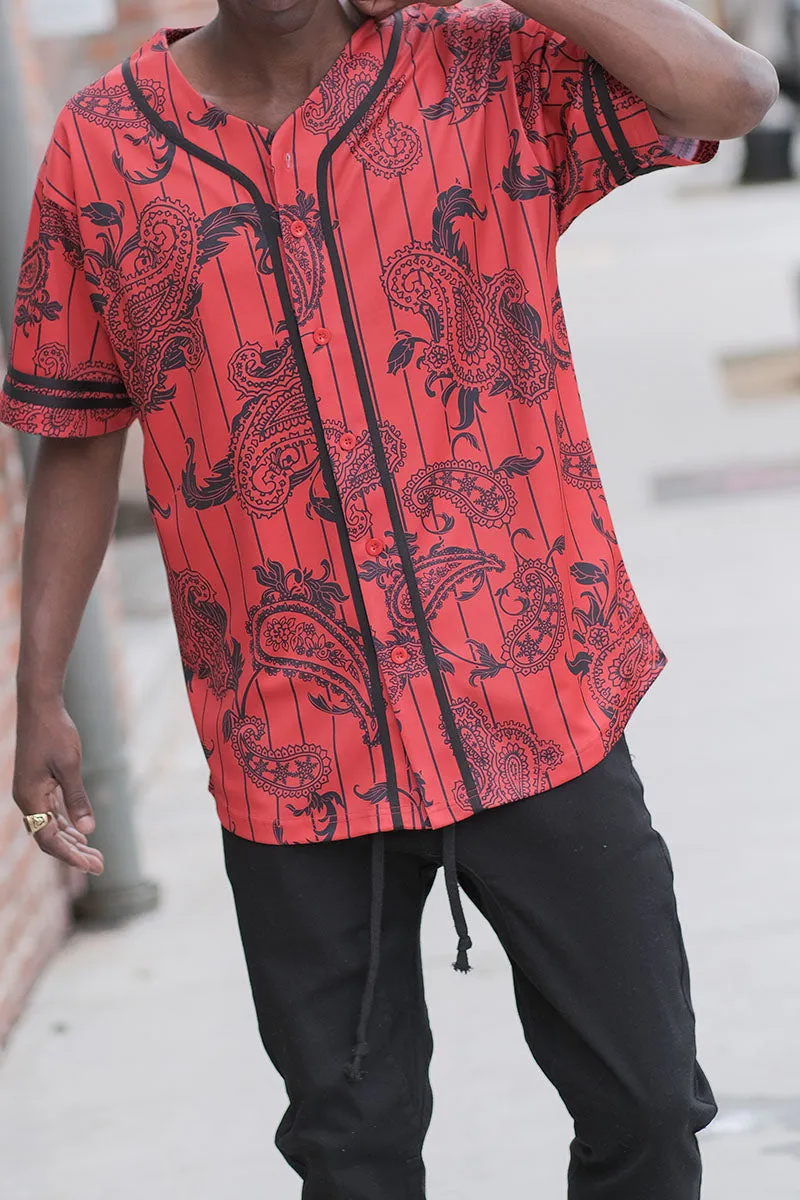 Pinstripe Bandana Baseball Jersey - Red