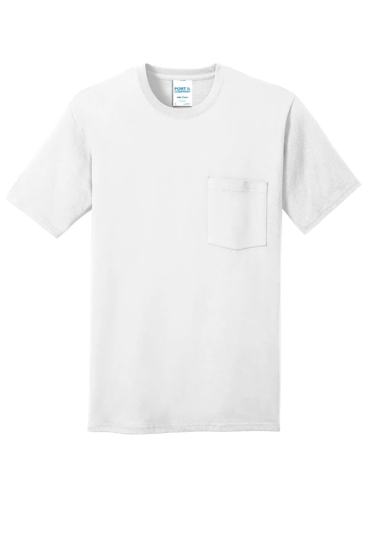 Port & Company Core Cotton Pocket Tee. PC54P White