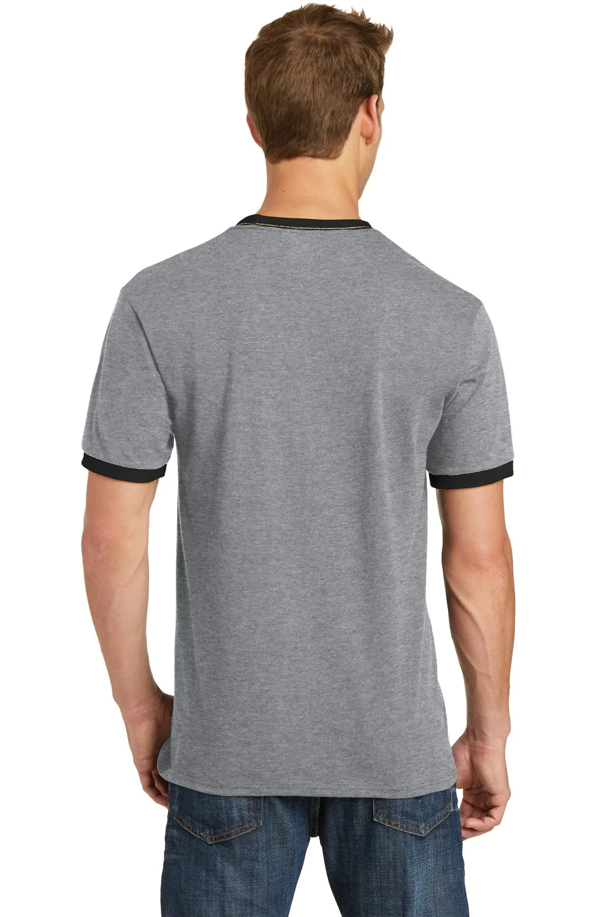 Port & Company Core Cotton Ringer Tee.  PC54R Athletic Heather/ Jet Black
