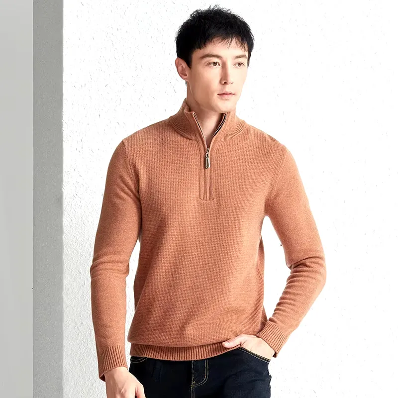 Premium Men Zipper Jumper 100% Cashmere Wool Sweater Pullover