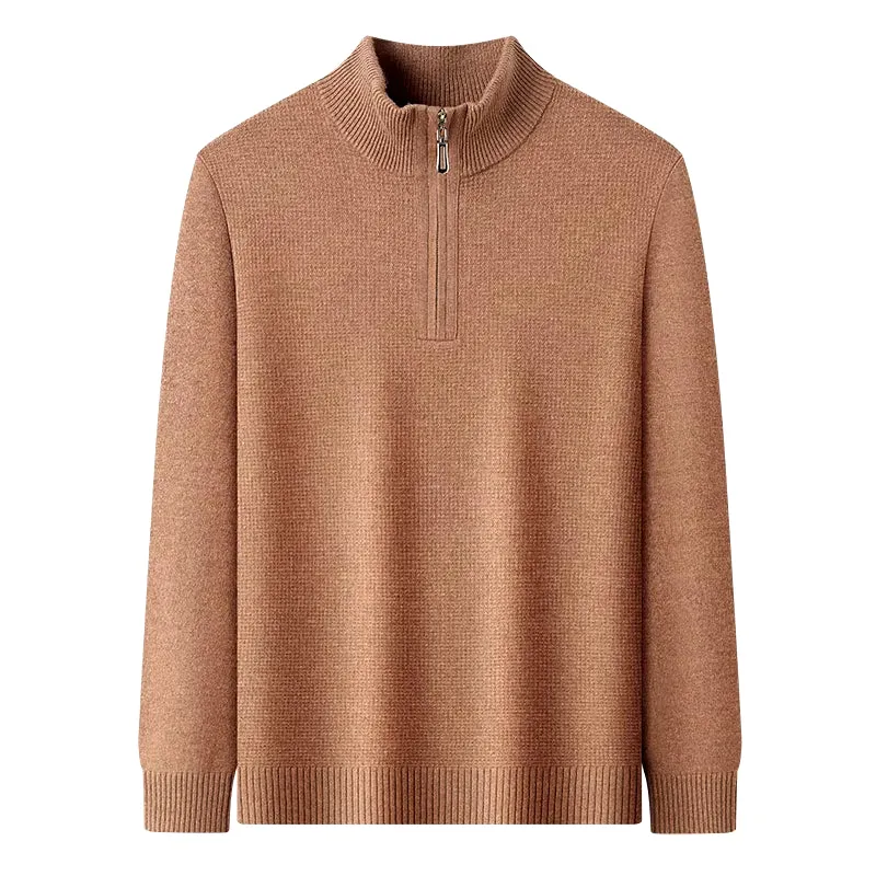 Premium Men Zipper Jumper 100% Cashmere Wool Sweater Pullover